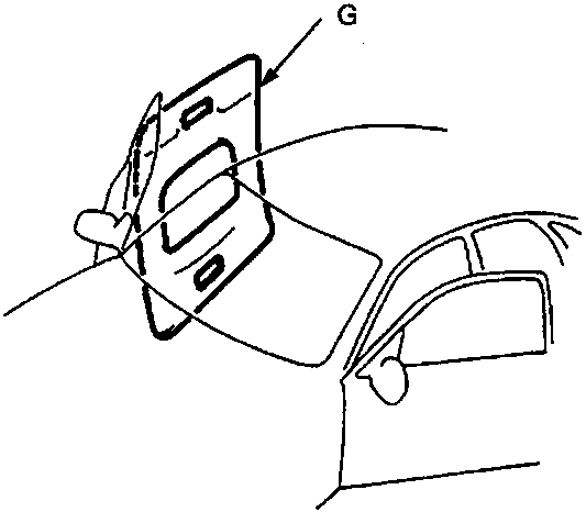 Diagram showing headliner G being detached from passenger's door opening