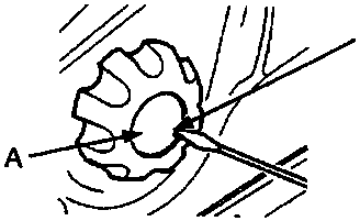 Diagram showing access cap A being prised at position B on a seat adjustment dial