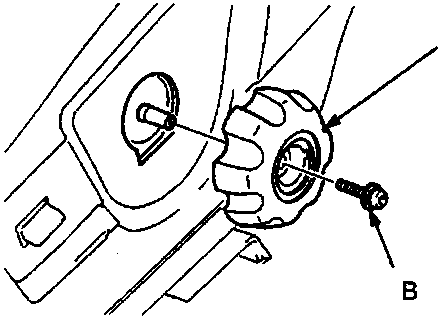 Diagram showing recline dial A and screw B being removed from the seat side