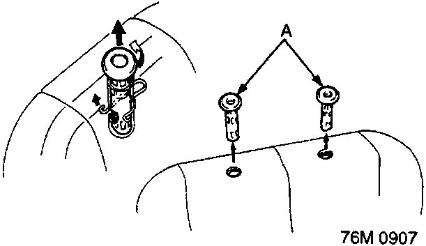 Diagram showing headrest guides being removed from seat back with callout A