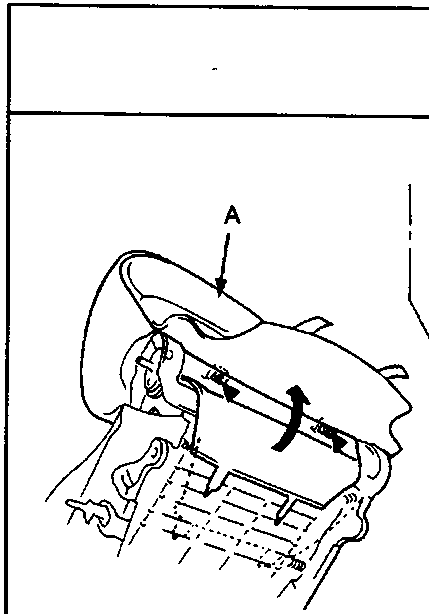 Diagram showing the top of a seat-back with label A pointing to the back cover and callout 2 indicating screw locations. Figure number 76M 0908.