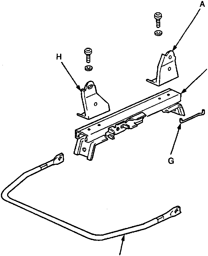 Exploded view of the front seat device showing brackets, tracks, lever and lock spring with callout letters A through H. Torque specification 8 x 1.25 mm 22 Nm indicated for a screw.
