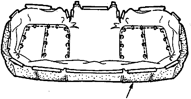 Diagram showing the rear seat cushion with the cover partially removed, exposing the internal structure and pad, labeled B.