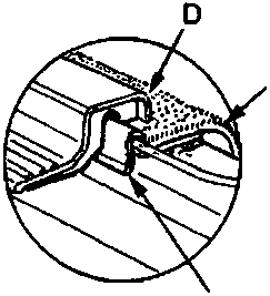 Close-up diagram of carpet retainer and wire tie assembly with callouts D, E, F