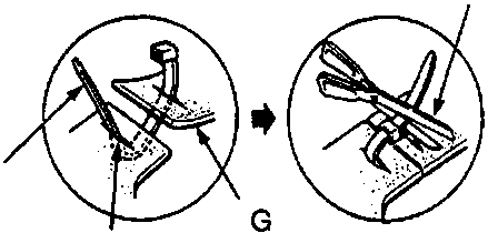 Diagram illustrating the cutting of carpet at slit H using wire tie K