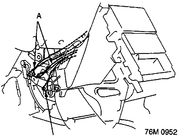 Diagram of the heater control cables and cool vent cable area, with callouts A and B.
