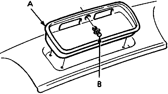 Diagram showing the licence plate trim (A) and clip (B) on the boot lid
