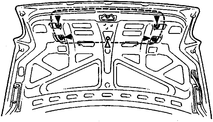 Internal view of the boot lid showing locations of nuts (black triangles) and clips (white triangles)