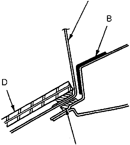 Diagram showing cutting wire installation through adhesive on windscreen with protective tape and labeled parts A, B, C, D (76M1049).