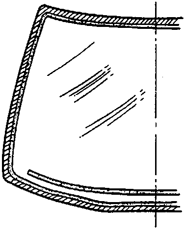 Diagram showing the shaded area around the windscreen perimeter where glass primer is to be applied