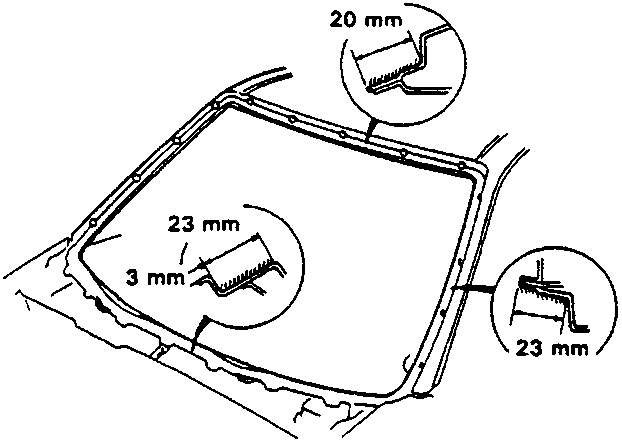 Diagram showing the shaded area on the body flange for body primer application, with detail callouts indicating dimensions of 20 mm, 23 mm, and 3 mm