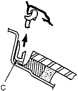 Close-up diagram of a clip being detached from a moulding component