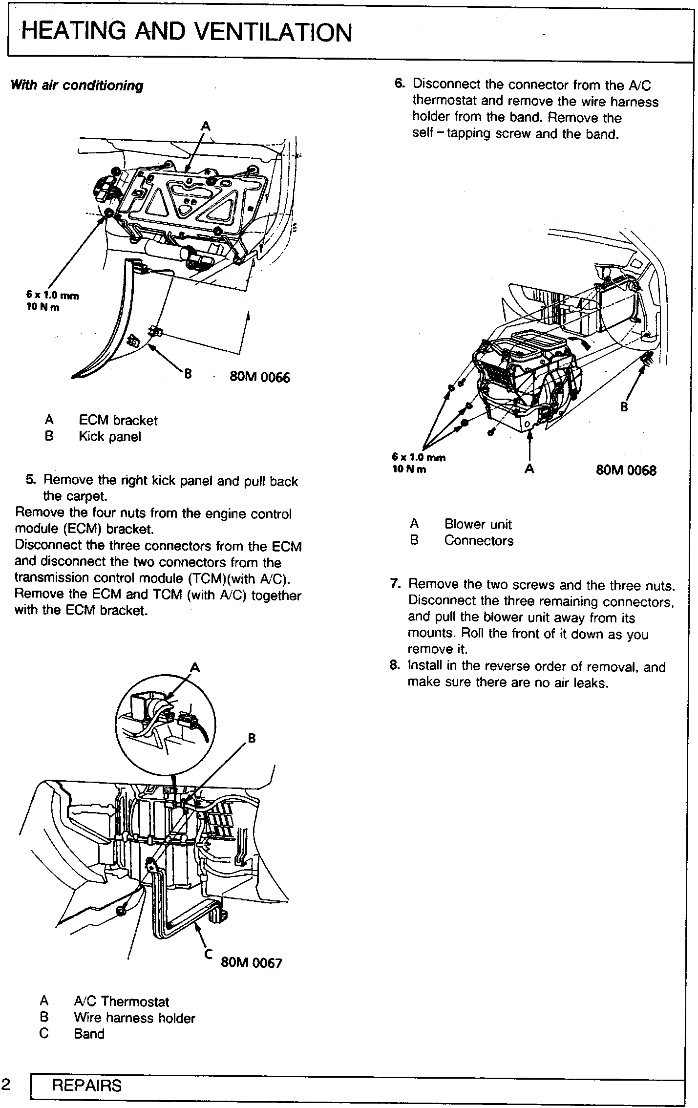 Diagram showing ECM bracket and kick panel with screw locations