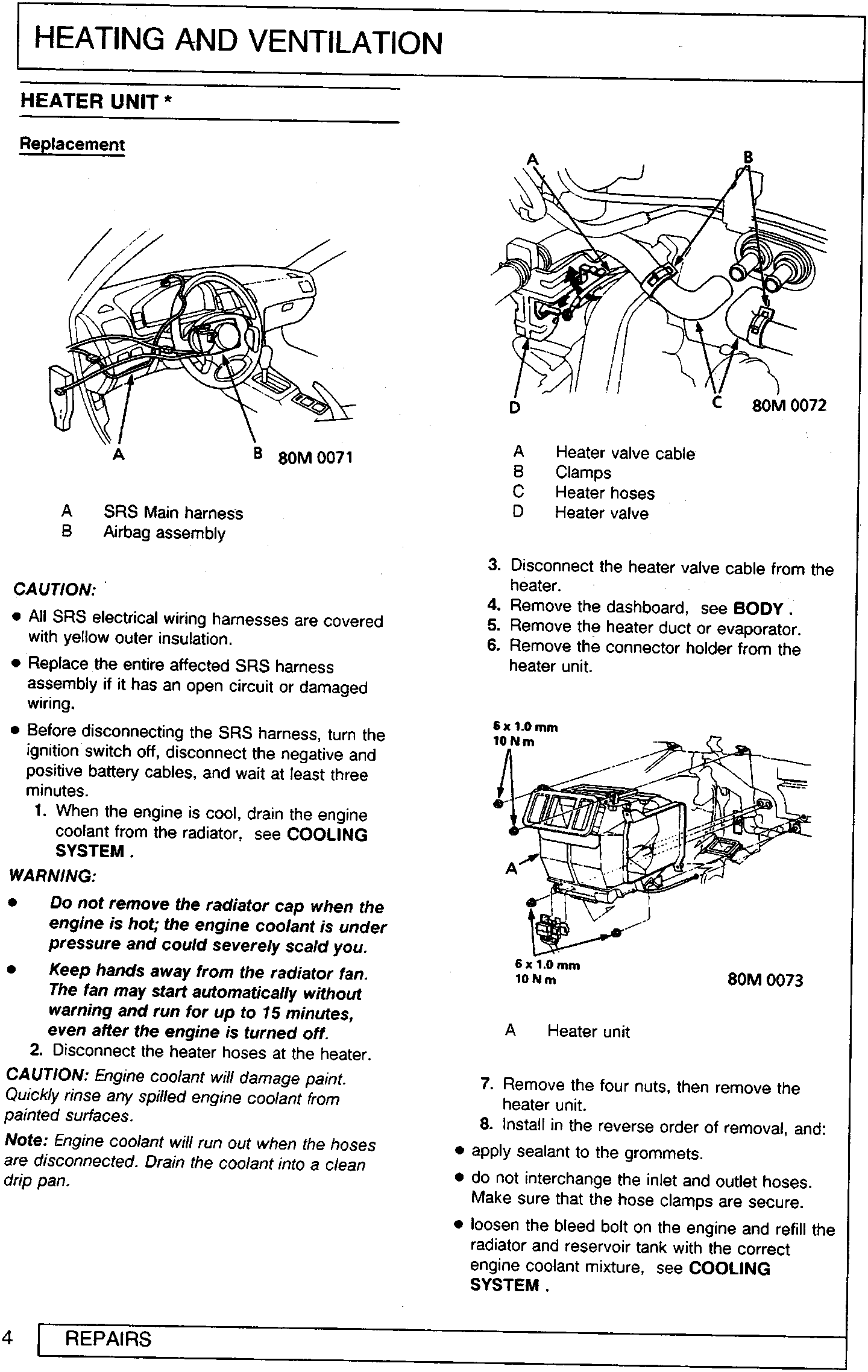 Diagram showing SRS Main harness and Airbag assembly location in the dashboard
