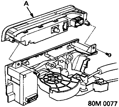 Diagram of clock/hazard switch removal from heater control panel