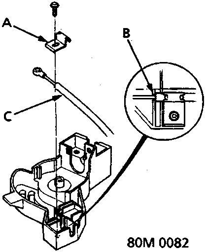 Diagram showing the air mix control cable, clamp, and stop mechanism attachment points