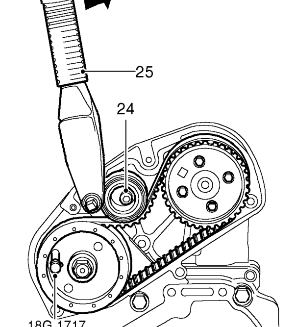 Rotate crankshaft 2 turns clockwise and fit timing pin 18G 1523.