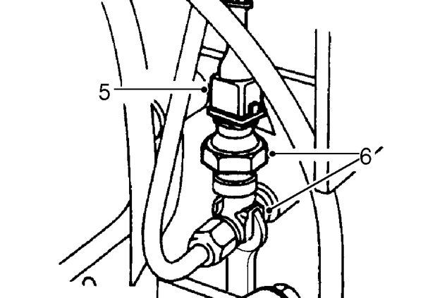 Engine oil pressure switch – Remove bolt securing dipstick tube bracket to coolant outlet elbow.