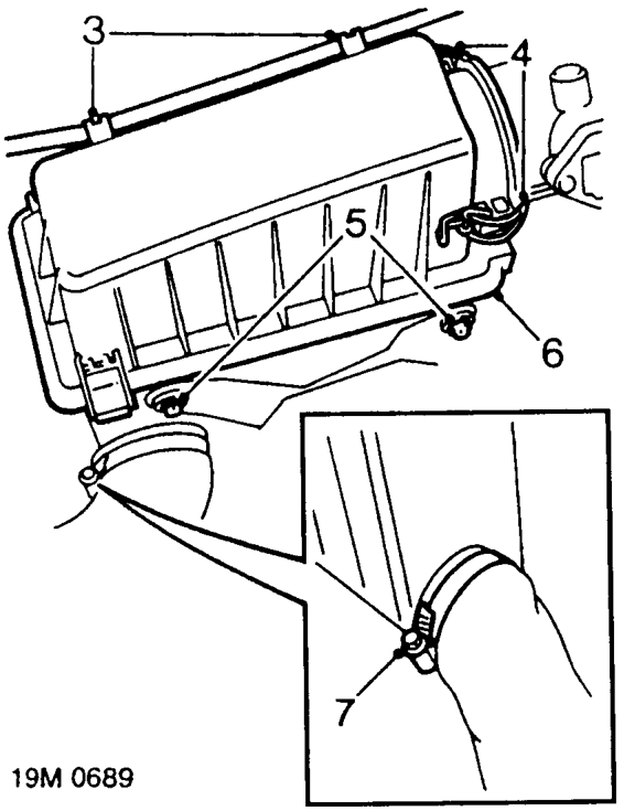 Air cleaner – Remove bolt and battery clamp; lift out battery.