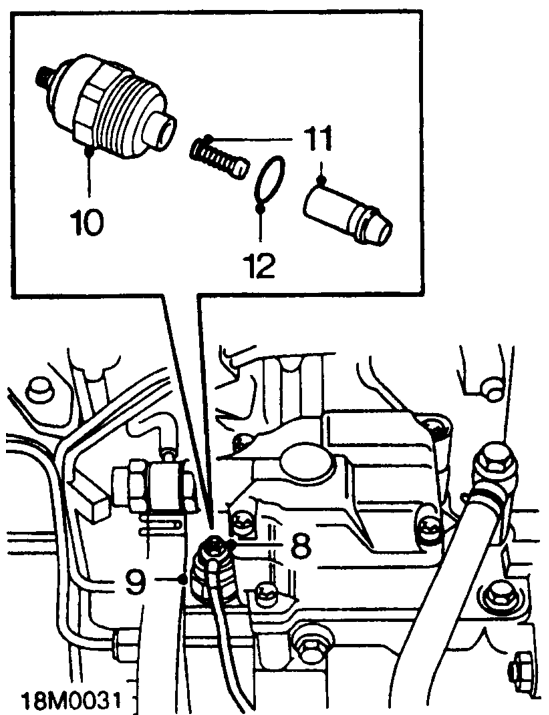 Fuel shut-off solenoid – Position hose aside.