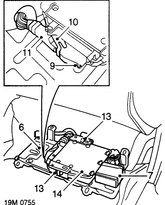 Engine control module – Remove 4 nuts securing ECM mounting bracket to bulkhead.