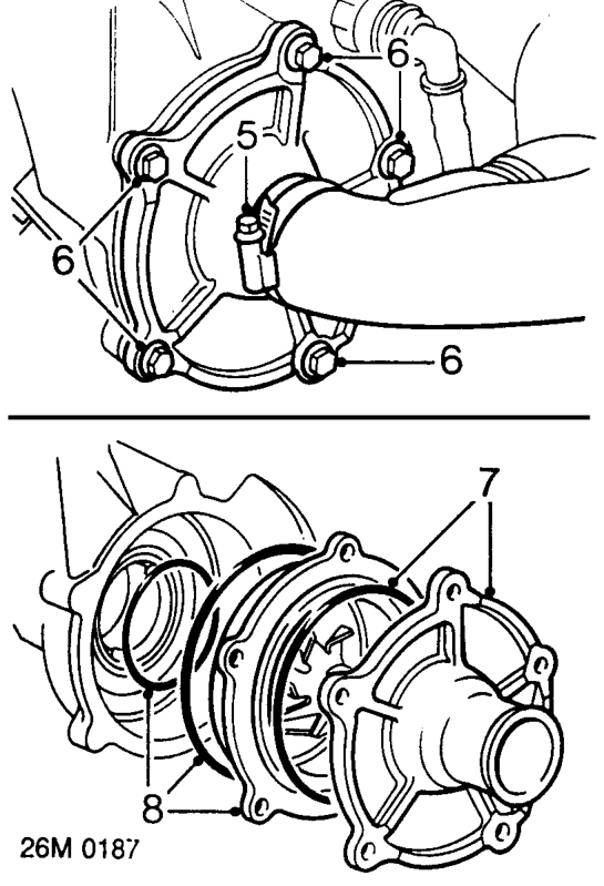 Coolant pump - non air conditioning – Remove radiator top hose from engine.