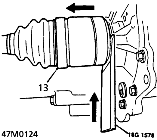 Pull knuckle outward and release the drive shaft outboard joint from the front wheel hub u