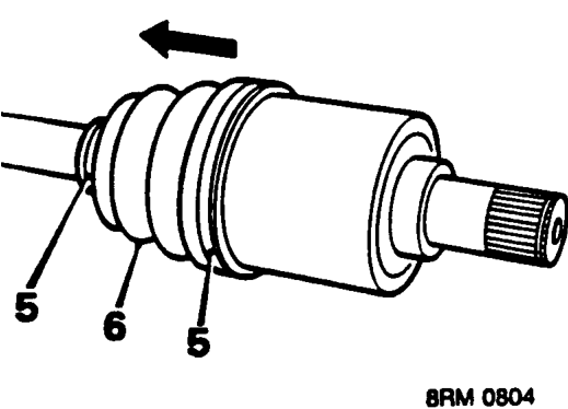 Drive shaft and inner joint and gaiter – Place drive shaft in a vice and remove outer joint, gaiter and damper.