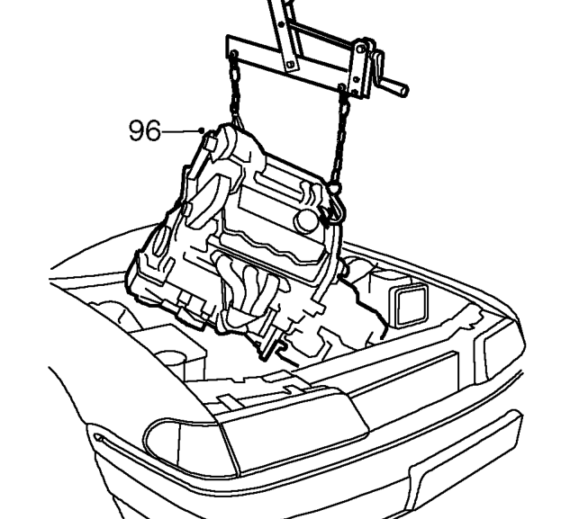 Raise engine, release clip and disconnect heater feed hose from rear of cylinder block.