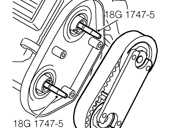 Fit tool 18G 1747-4 to front end of LH exhaust camshaft.