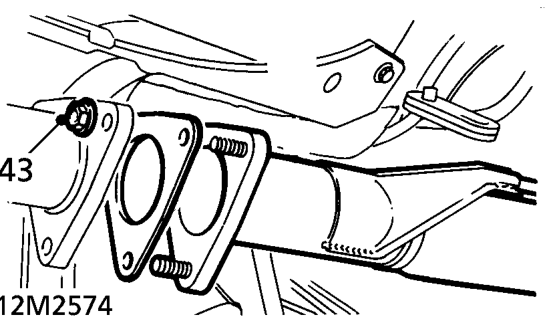 Remove 3 nuts securing exhaust front pipe to turbocharger outlet elbow. Collect turbocharg