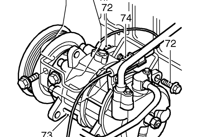 Air conditioning. – Raise hoist sufficiently to gain access compressor bolts.