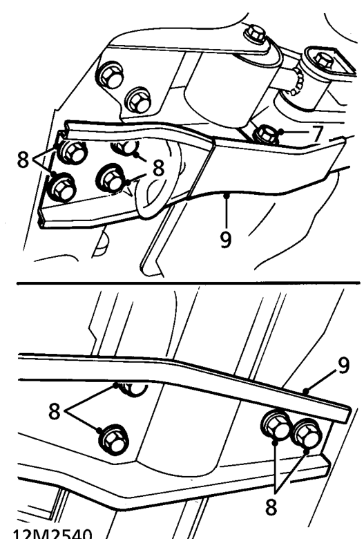 Engine sump – Remove 2 bolts securing PAS pipes to centre beam.