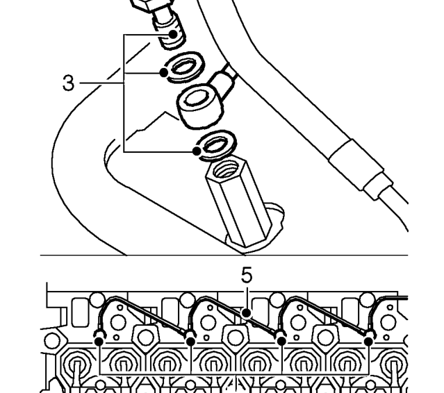 Rocker oil feed pipe – Remove 4 bolts securing turbocharger heat shield, collect reinforcing plate and remove hea