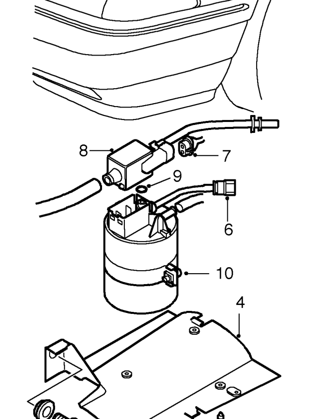 Evaporative emission canister – Raise front of vehicle.