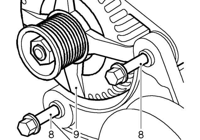 Remove 2 bolts securing RH mounting to engine. Remove mounting.