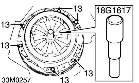 Release bearing – Position drive plate to flywheel with ’FLYWHEEL SIDE’ marking towards flywheel.