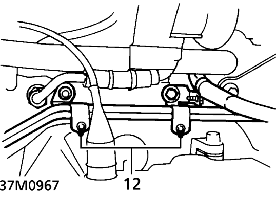 Release 4 clips securing fuel hoses to feed and return pipes. Disconnect hoses.