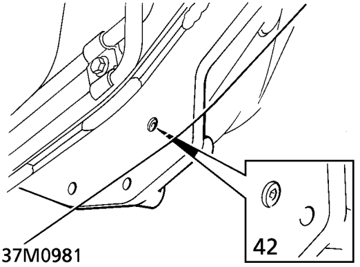 Remove 2 bolts securing bump rubber to centre beam and remove bump rubber.