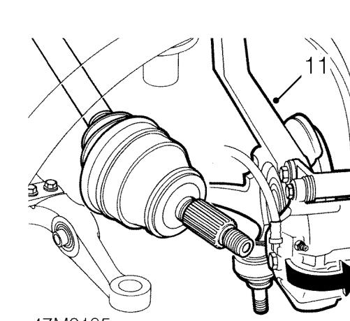 Lh drive shaft - diesel – Break taper joint using tool 18G 2 and release knuckle from lower arm.