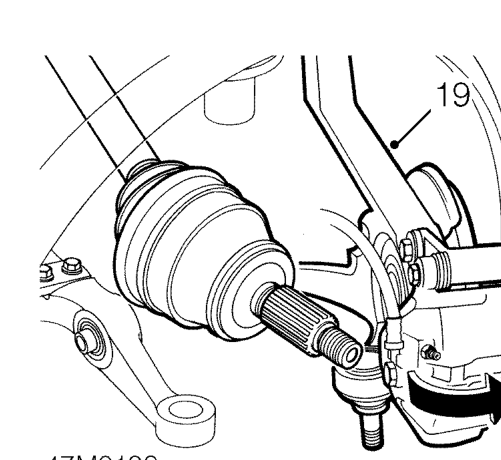 Break taper joint using tool 18G 2 and release knuckle from lower arm.