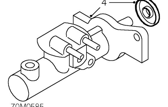 Secure adapter to master cylinder with roll pin.