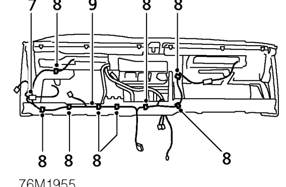 Airbag harness – Release harness clip from instrument panel recess.