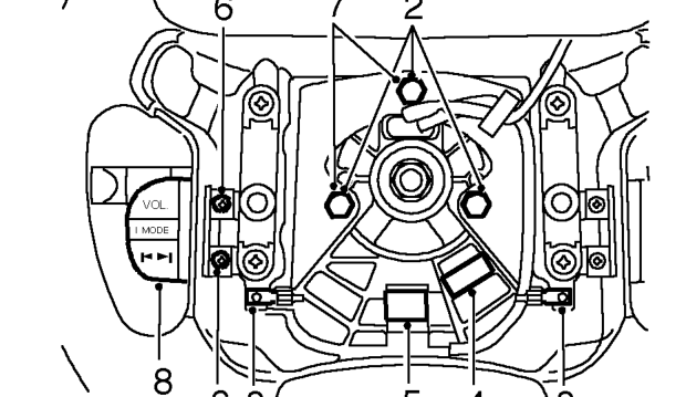 Radio remote control – Remove driver’s airbag module. See RESTRAINT SYSTEMS, Repairs.