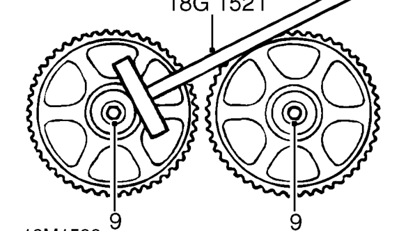 Cylinder head gasket - models without air conditioning – Remove camshaft timing belt tensioner.