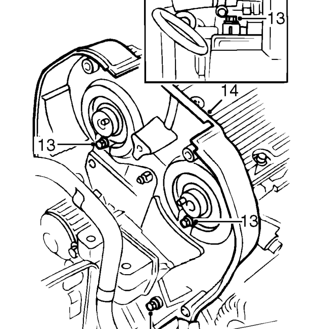 Cylinder head gasket - models without air conditioning – Remove 2 camshaft gears.