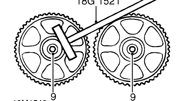 Cylinder head gasket - models with air conditioning – Remove camshaft timing belt tensioner.