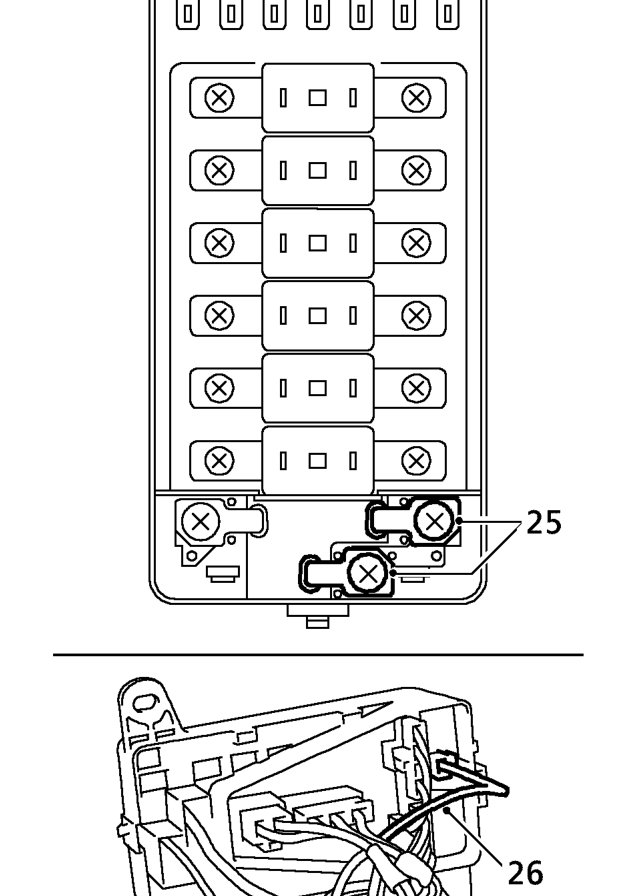 Depress 2 clips and remove fuse box inner cover.