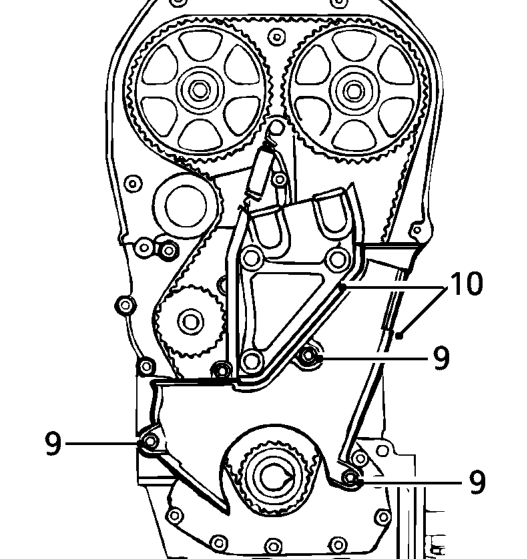 Camshaft timing belt lower cover – Remove power steering pump drive belt tension adjuster.