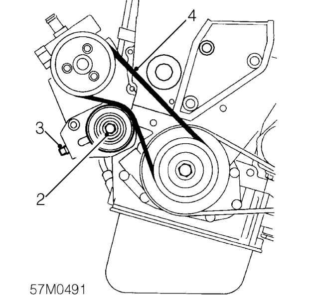 Power steering pump drive belt – Raise front of vehicle.